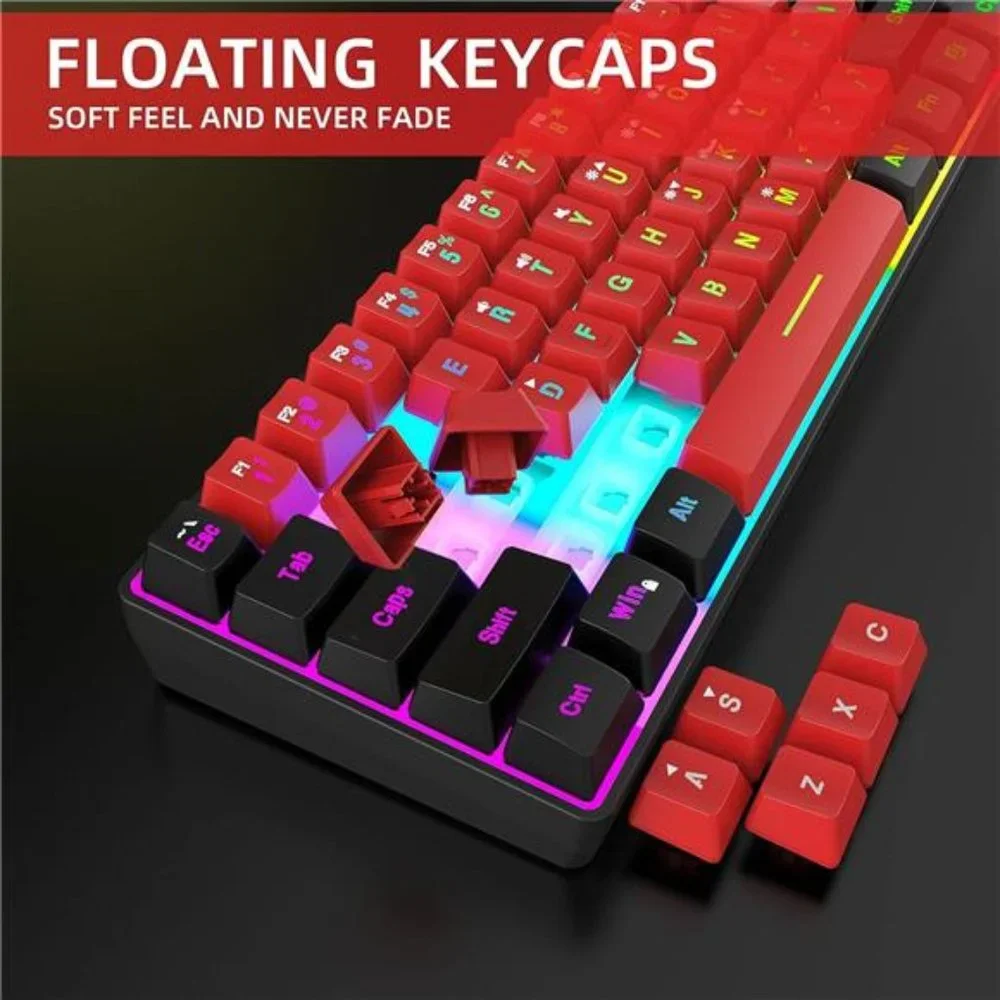60%Wired Gaming Keyboard,True RGB Mini Keyboard,Waterproof Small Compact 61 Keys